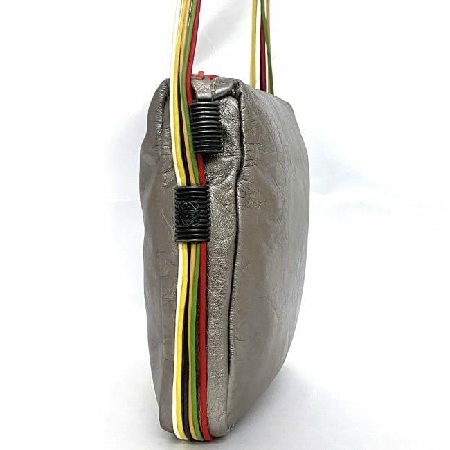 LOEWE Shoulder Bag Purse Anagram Leather Silver Multicolor Authentic