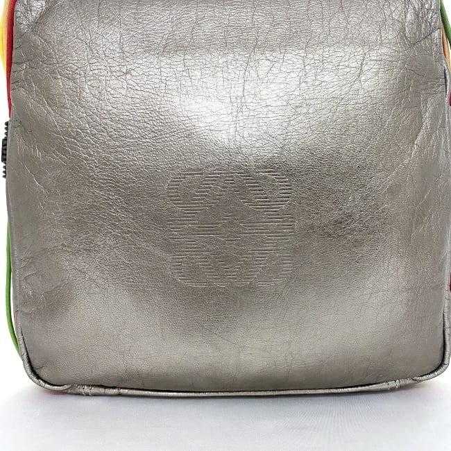 LOEWE Shoulder Bag Purse Anagram Leather Silver Multicolor Authentic