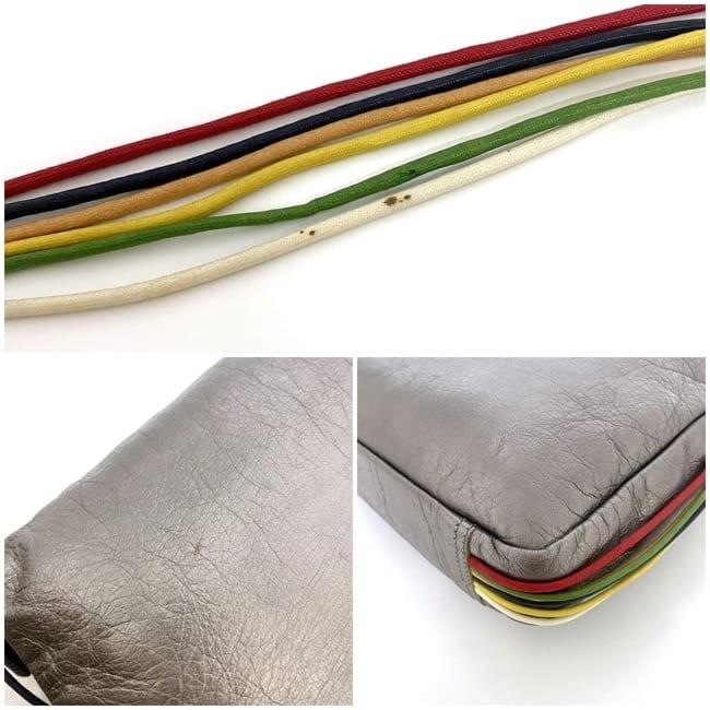 LOEWE Shoulder Bag Purse Anagram Leather Silver Multicolor Authentic