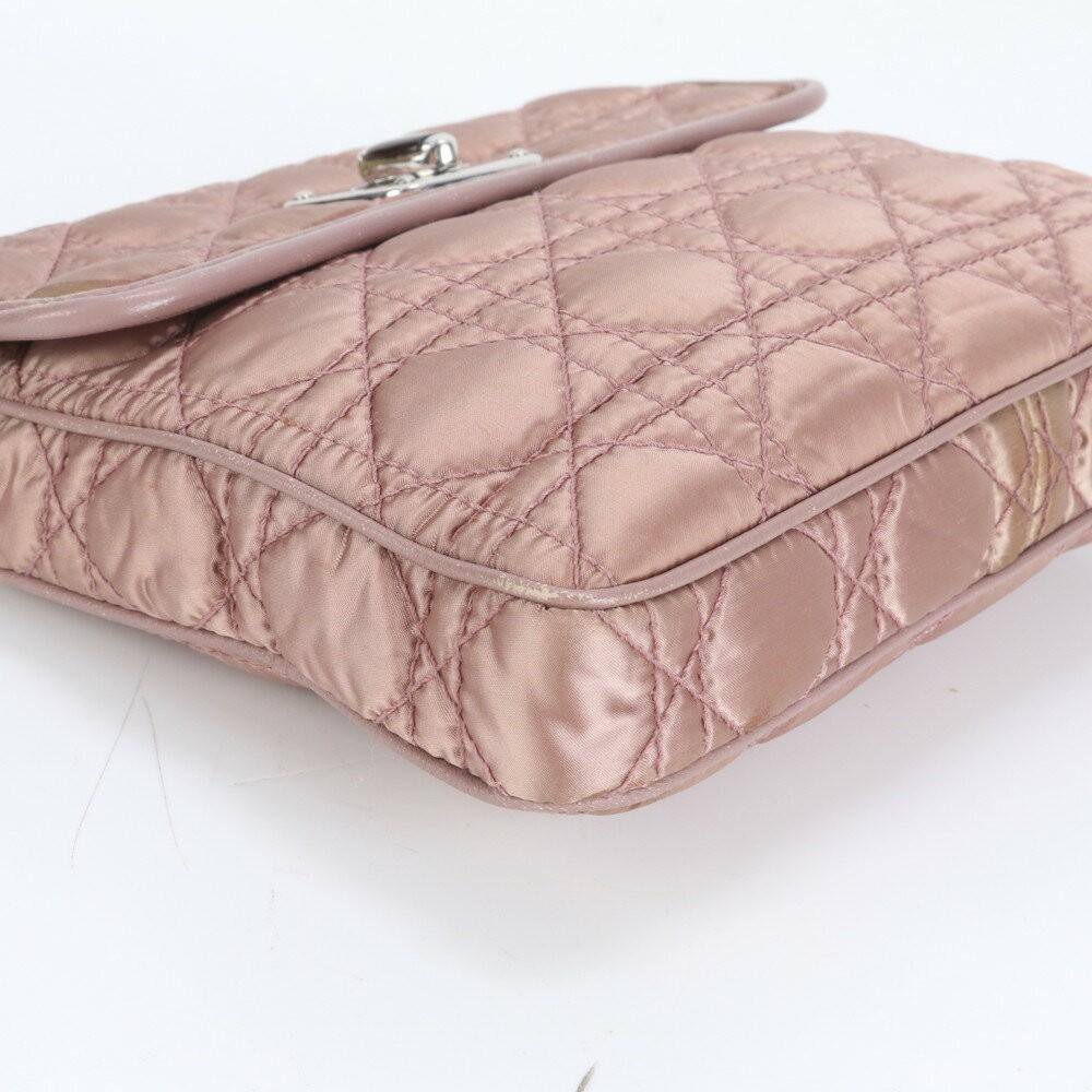 Christian Dior Shoulder Bag Purse Cannage Nylon Leather Pink Authentic