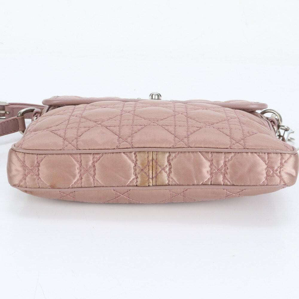 Christian Dior Shoulder Bag Purse Cannage Nylon Leather Pink Authentic