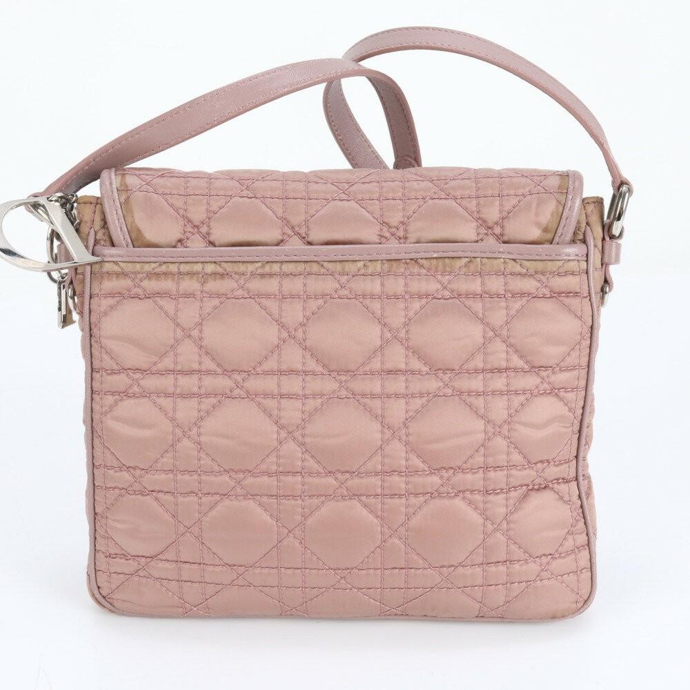 Christian Dior Shoulder Bag Purse Cannage Nylon Leather Pink Authentic