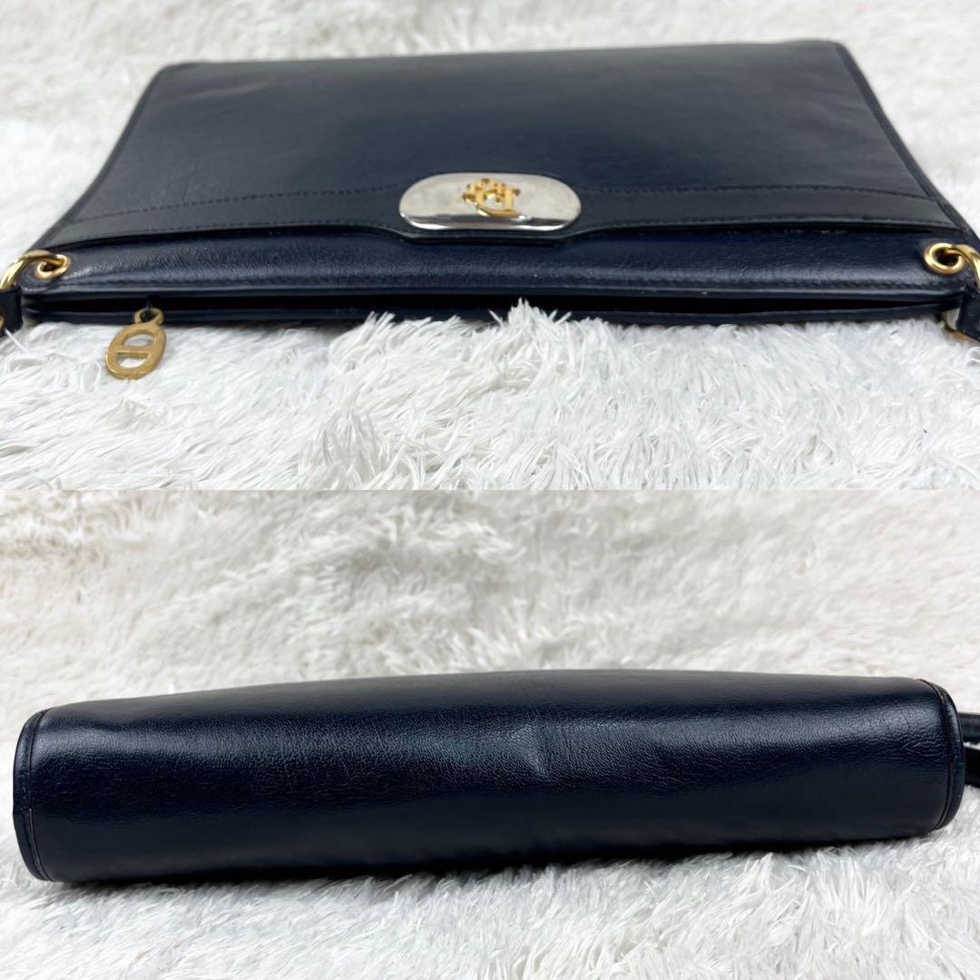 Christian Dior Shoulder Bag Purse Logo Leather Dark Navy Authentic