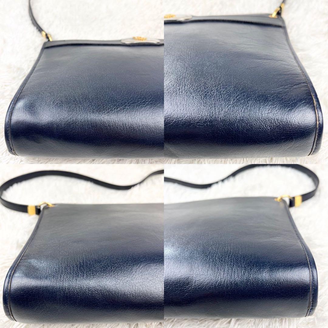 Christian Dior Shoulder Bag Purse Logo Leather Dark Navy Authentic