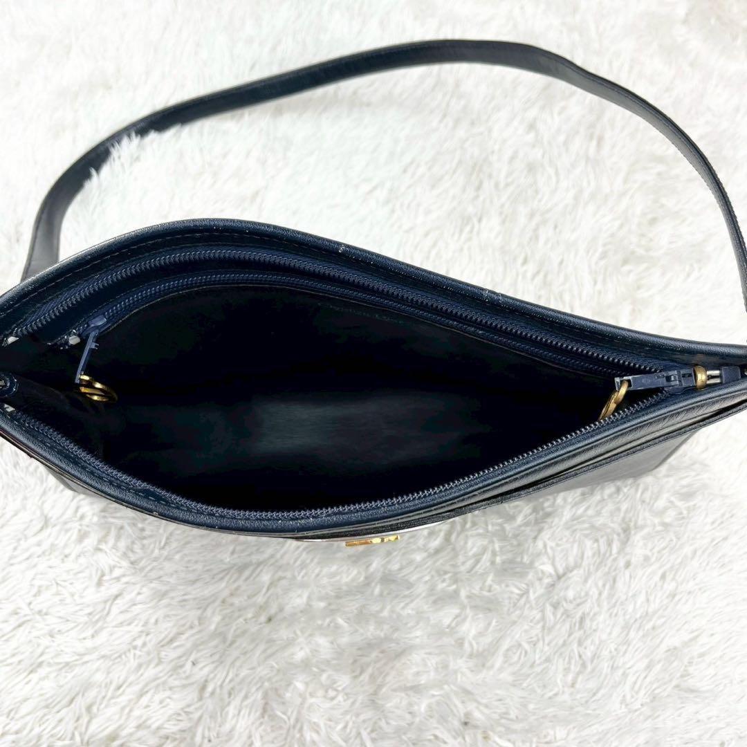 Christian Dior Shoulder Bag Purse Logo Leather Dark Navy Authentic