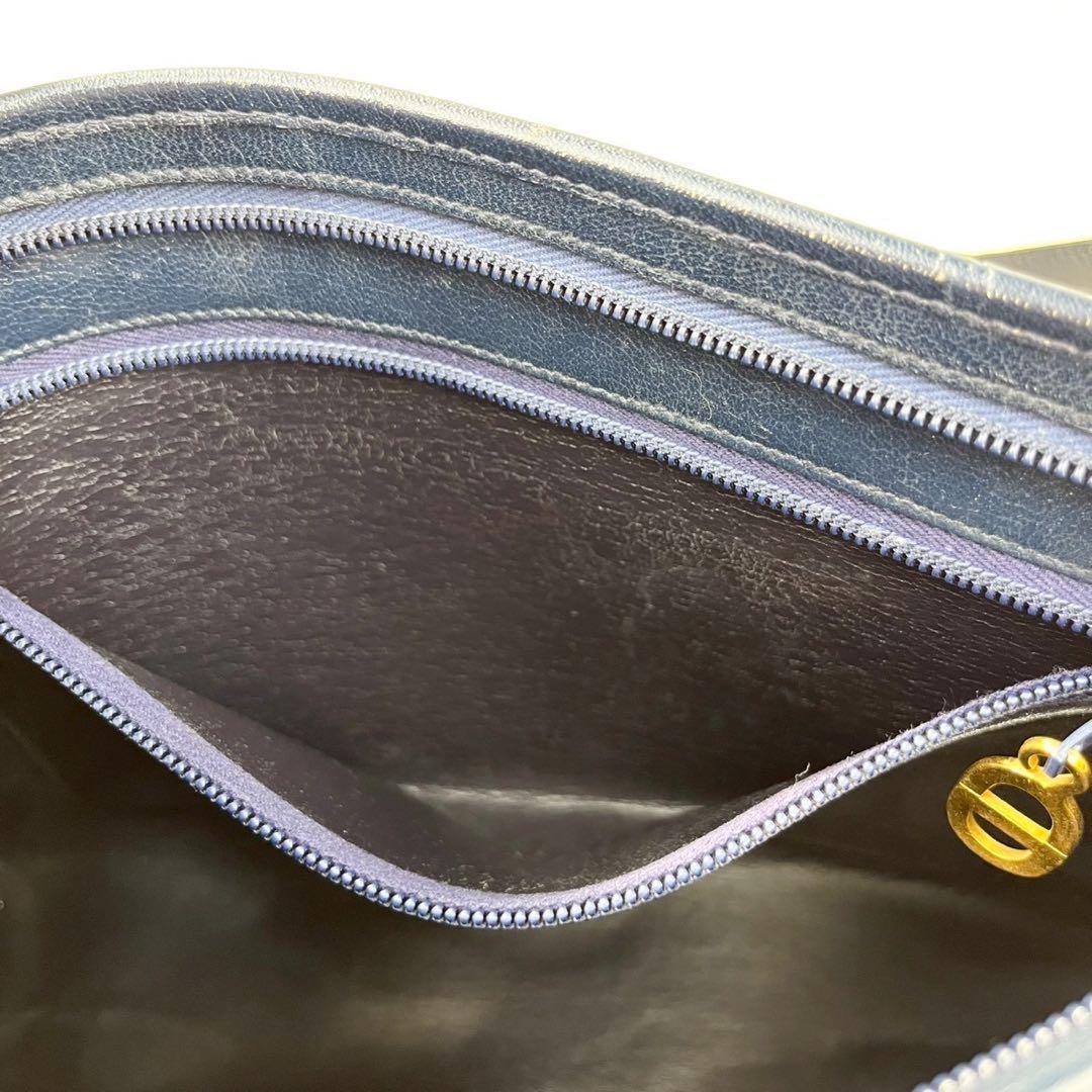 Christian Dior Shoulder Bag Purse Logo Leather Dark Navy Authentic