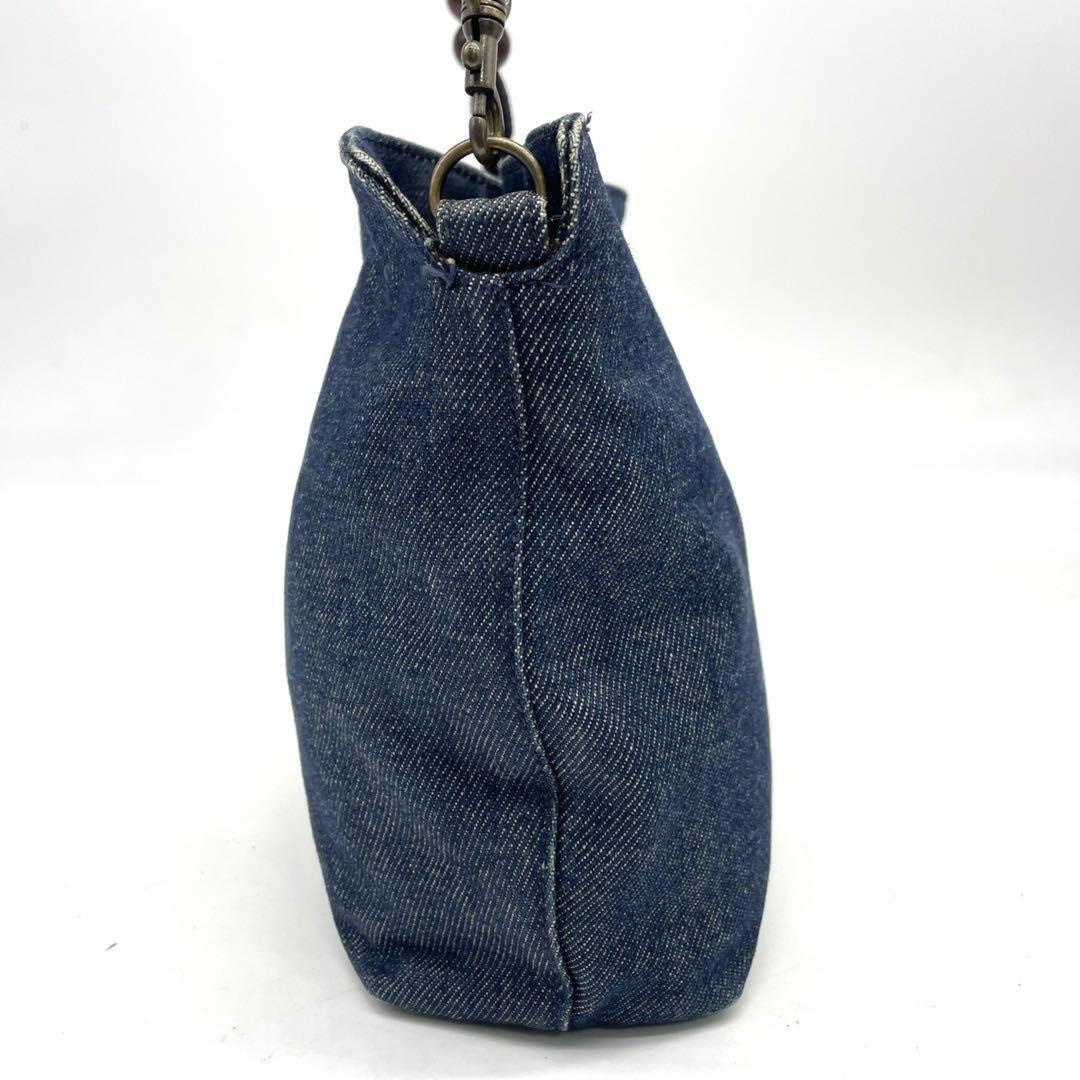 Christian Dior Shoulder Bag Purse Denim Leather Navy Authentic