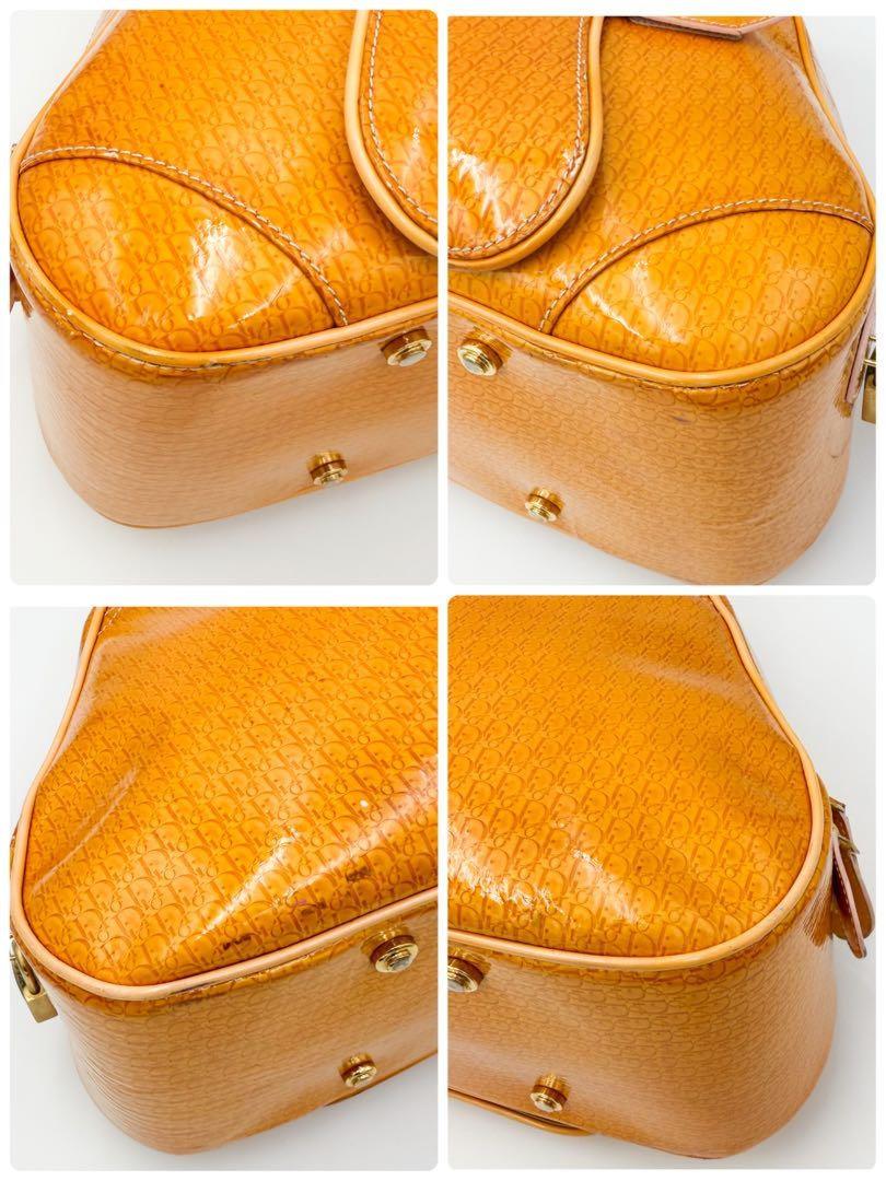 Christian Dior Hand Bag Tote Purse Trotter Patent Leather Orange Authentic