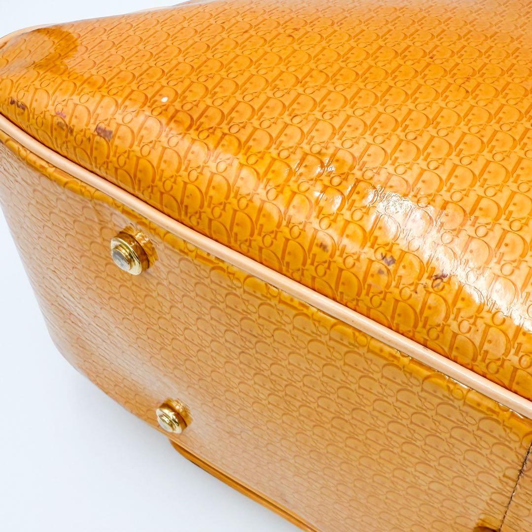 Christian Dior Hand Bag Tote Purse Trotter Patent Leather Orange Authentic