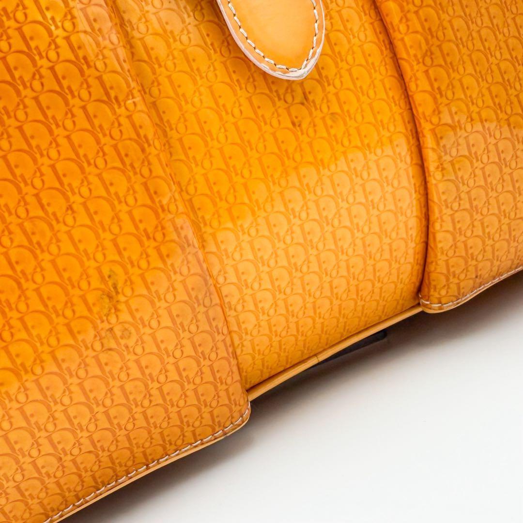 Christian Dior Hand Bag Tote Purse Trotter Patent Leather Orange Authentic
