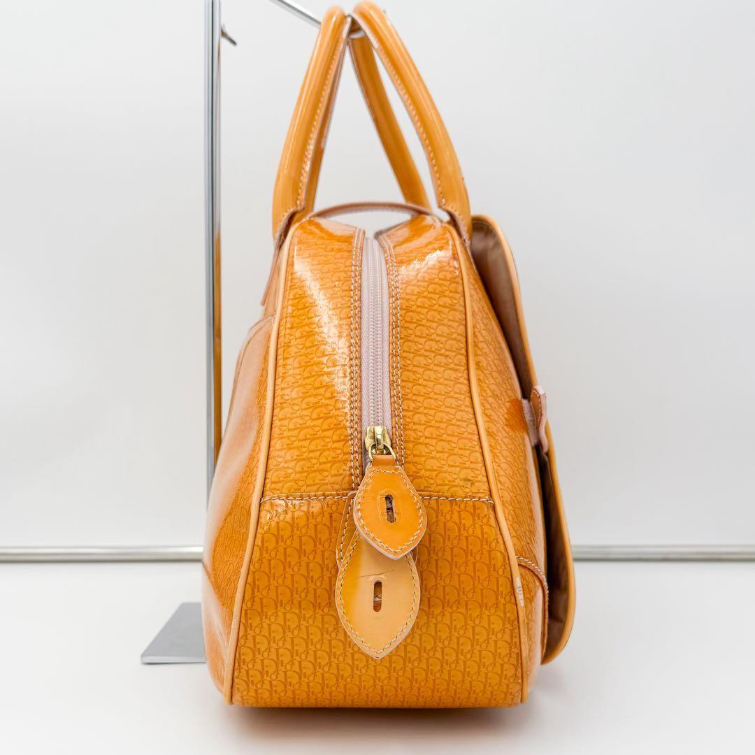 Christian Dior Hand Bag Tote Purse Trotter Patent Leather Orange Authentic