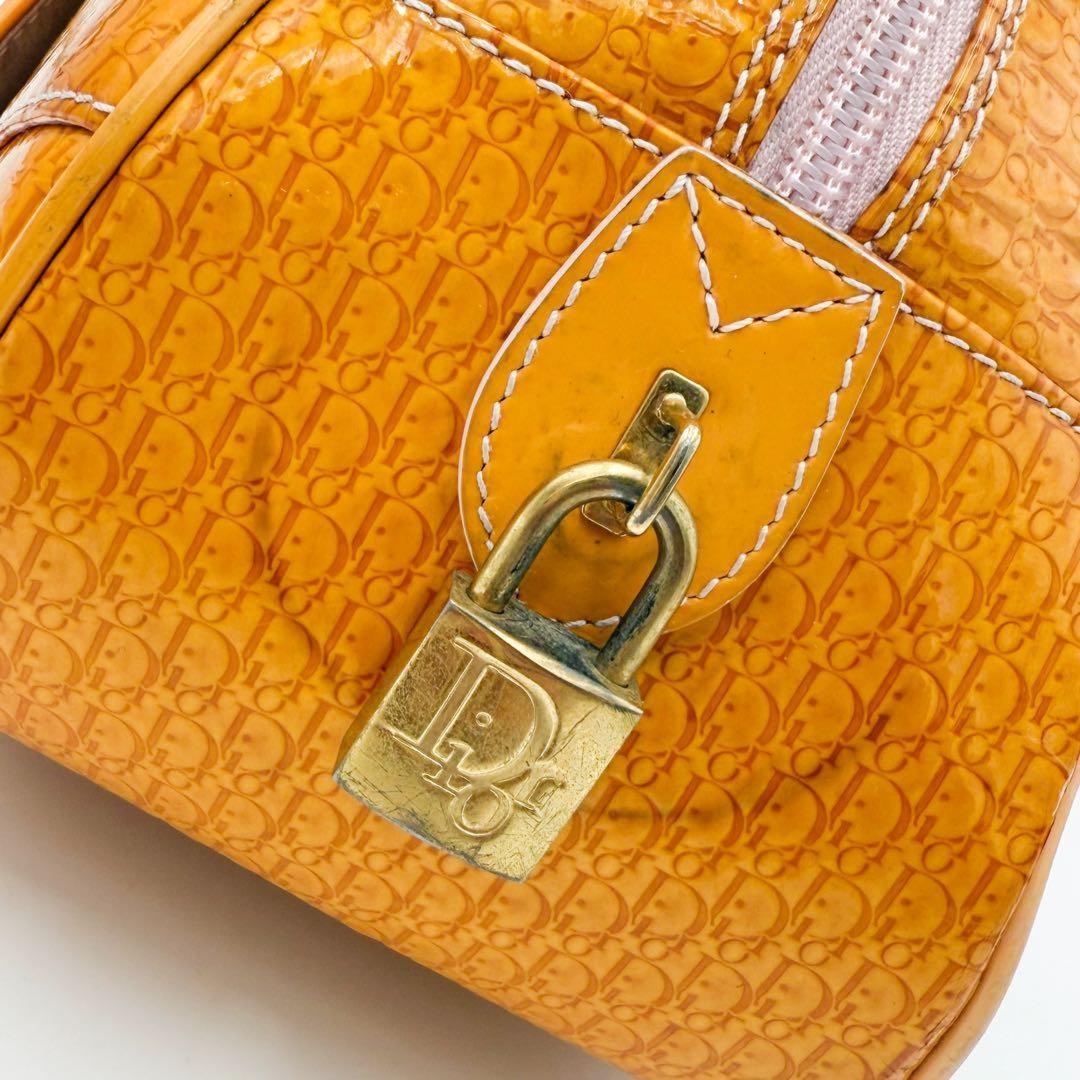 Christian Dior Hand Bag Tote Purse Trotter Patent Leather Orange Authentic