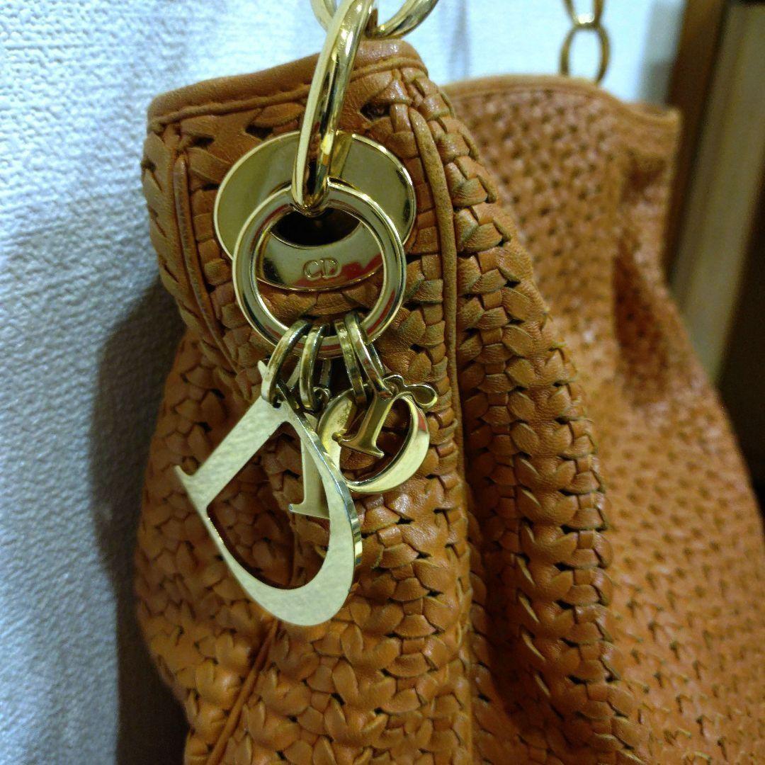 Christian Dior Shoulder Bag Purse Chain Leather Orange Authentic