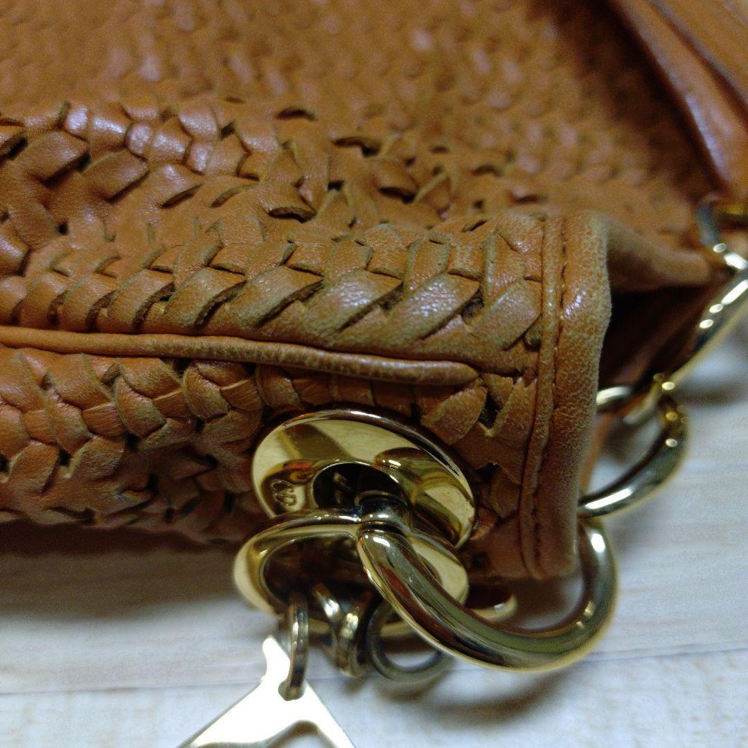 Christian Dior Shoulder Bag Purse Chain Leather Orange Authentic