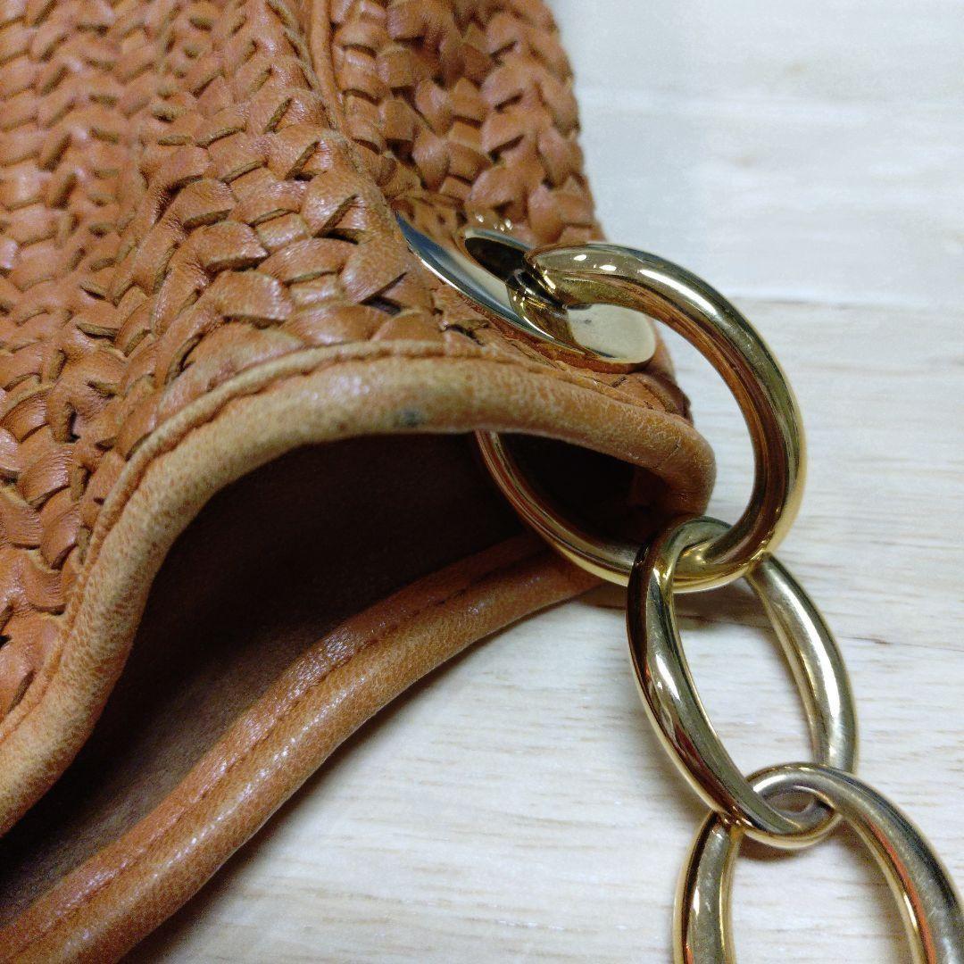Christian Dior Shoulder Bag Purse Chain Leather Orange Authentic
