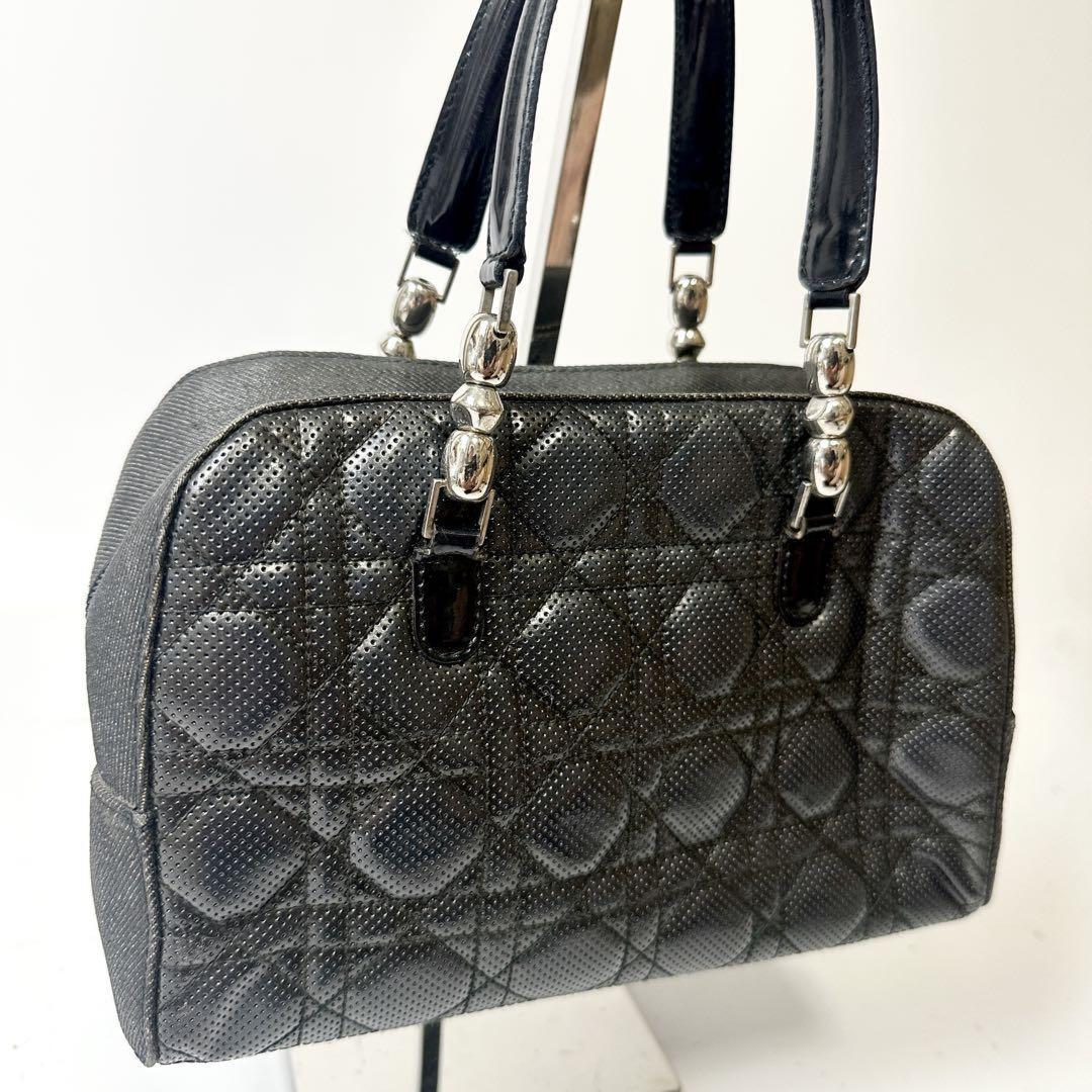 Christian Dior Hand Bag Tote Purse Cannage Leather Black Authentic