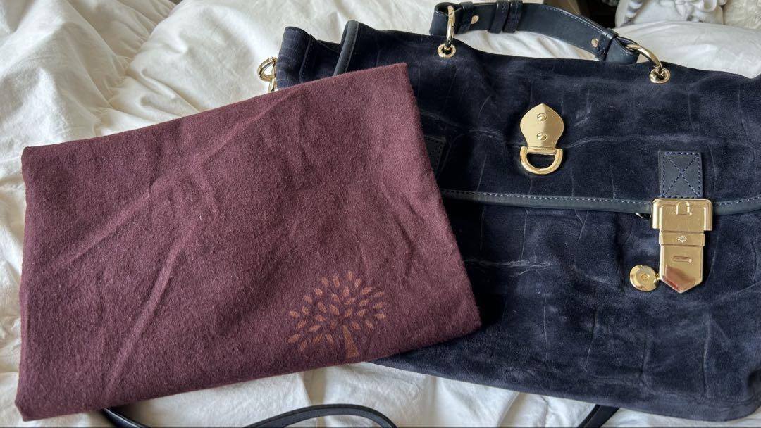 MULBERRY Shoulder Bag Purse Suede Dark Blue Authentic