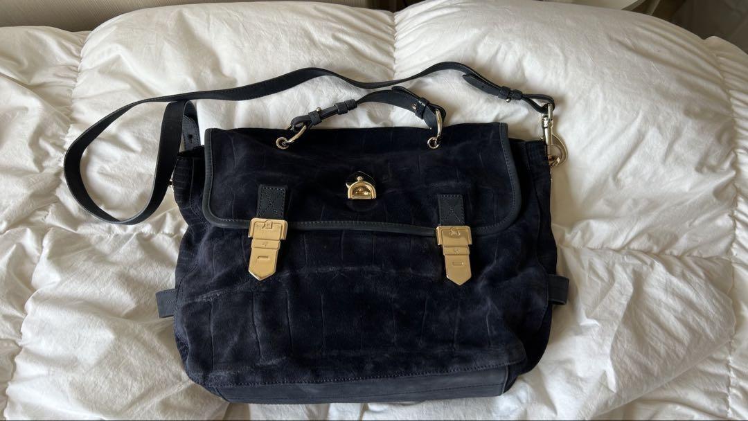 MULBERRY Shoulder Bag Purse Suede Dark Blue Authentic