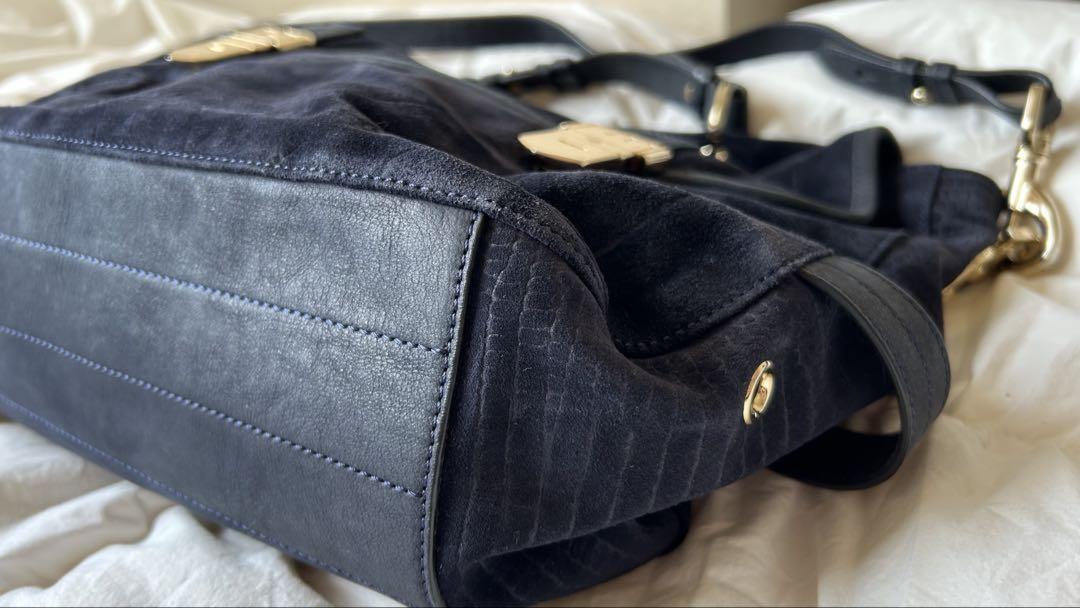 MULBERRY Shoulder Bag Purse Suede Dark Blue Authentic
