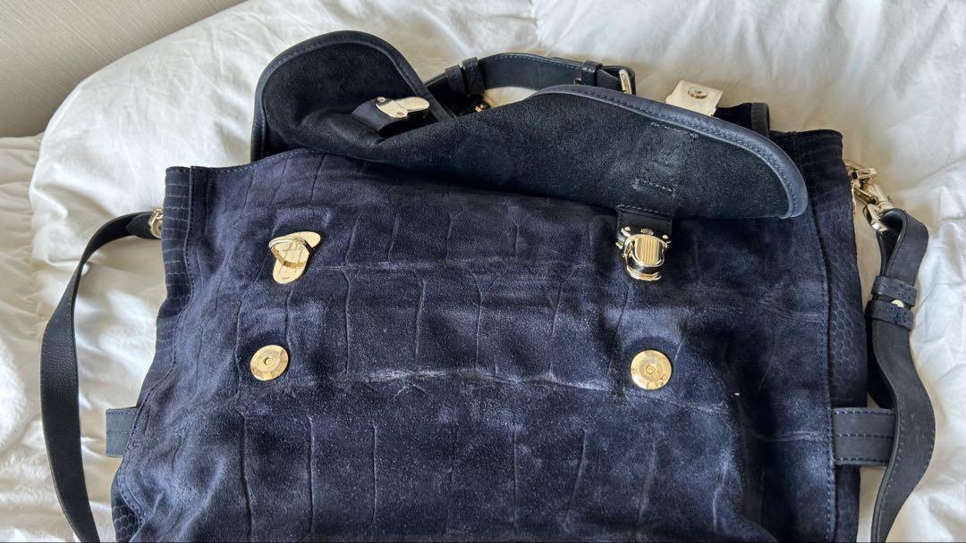 MULBERRY Shoulder Bag Purse Suede Dark Blue Authentic