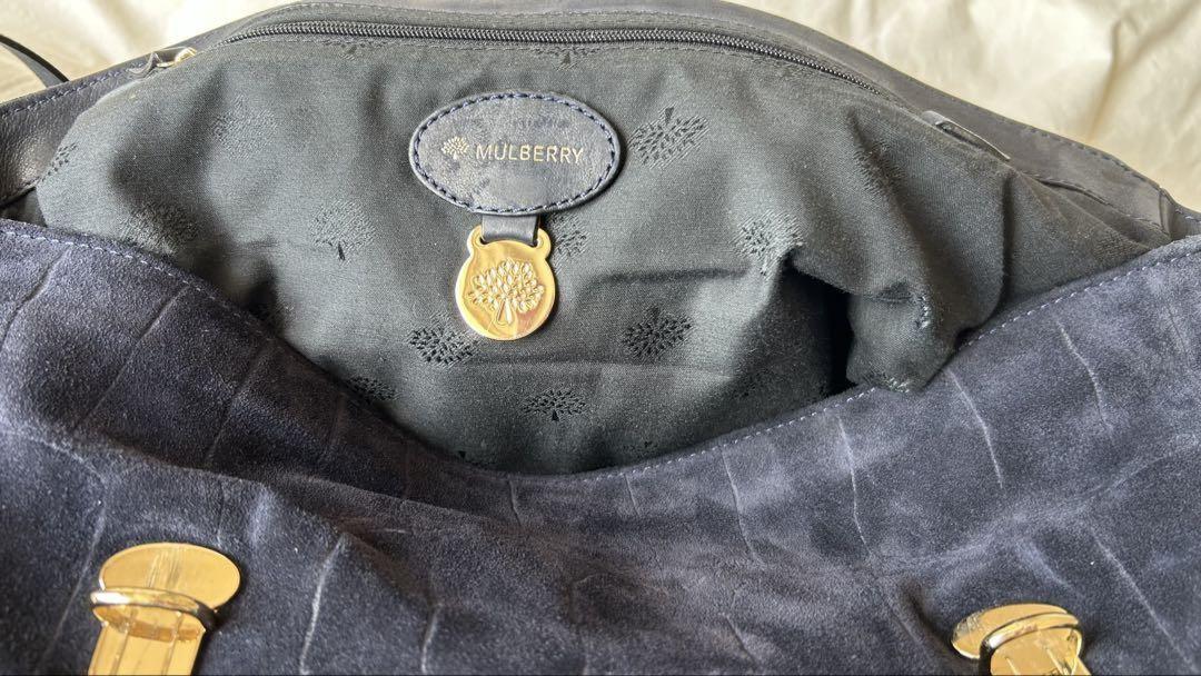 MULBERRY Shoulder Bag Purse Suede Dark Blue Authentic