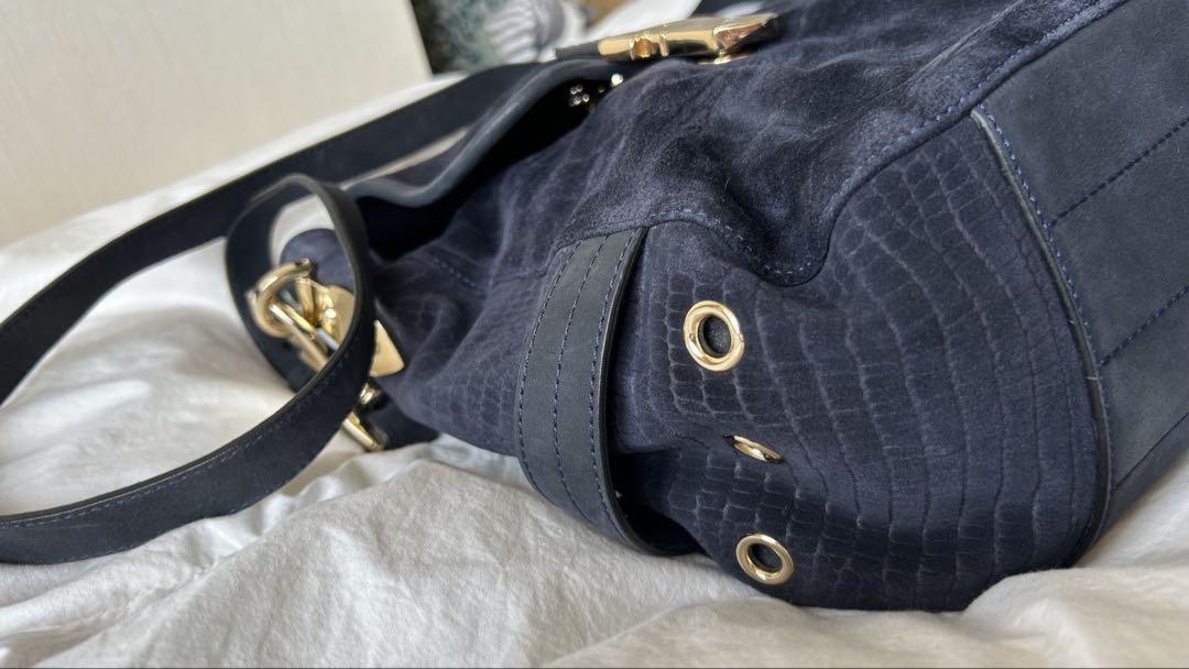 MULBERRY Shoulder Bag Purse Suede Dark Blue Authentic