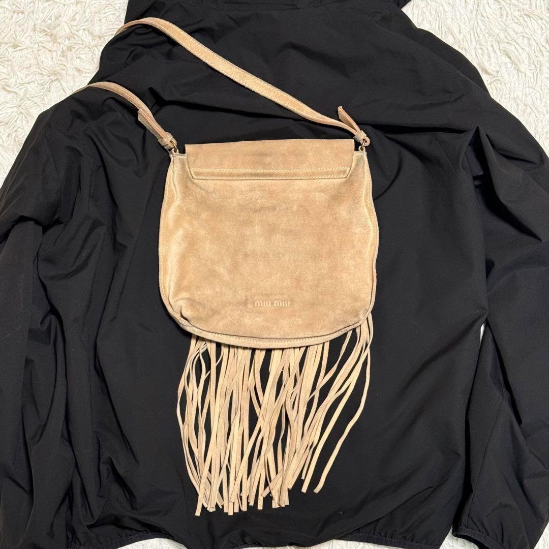 MIU MIU Shoulder Bag Purse fringe Suede Brown Authentic