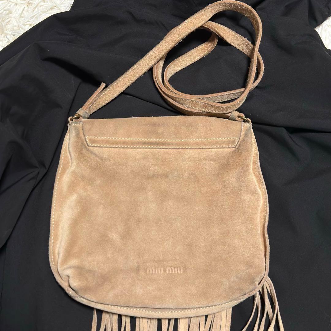 MIU MIU Shoulder Bag Purse fringe Suede Brown Authentic