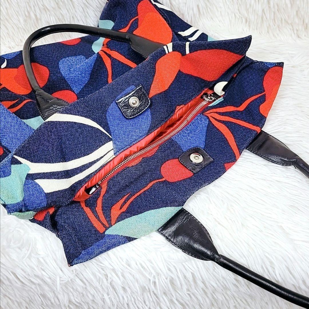 MIU MIU Hand Bag Tote Purse Logo Canvas Leather Multicolor Authentic