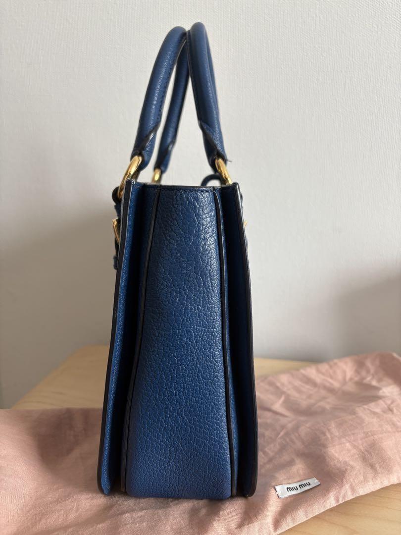 MIU MIU Hand Bag Tote Purse Logo Blue Light Blue Authentic