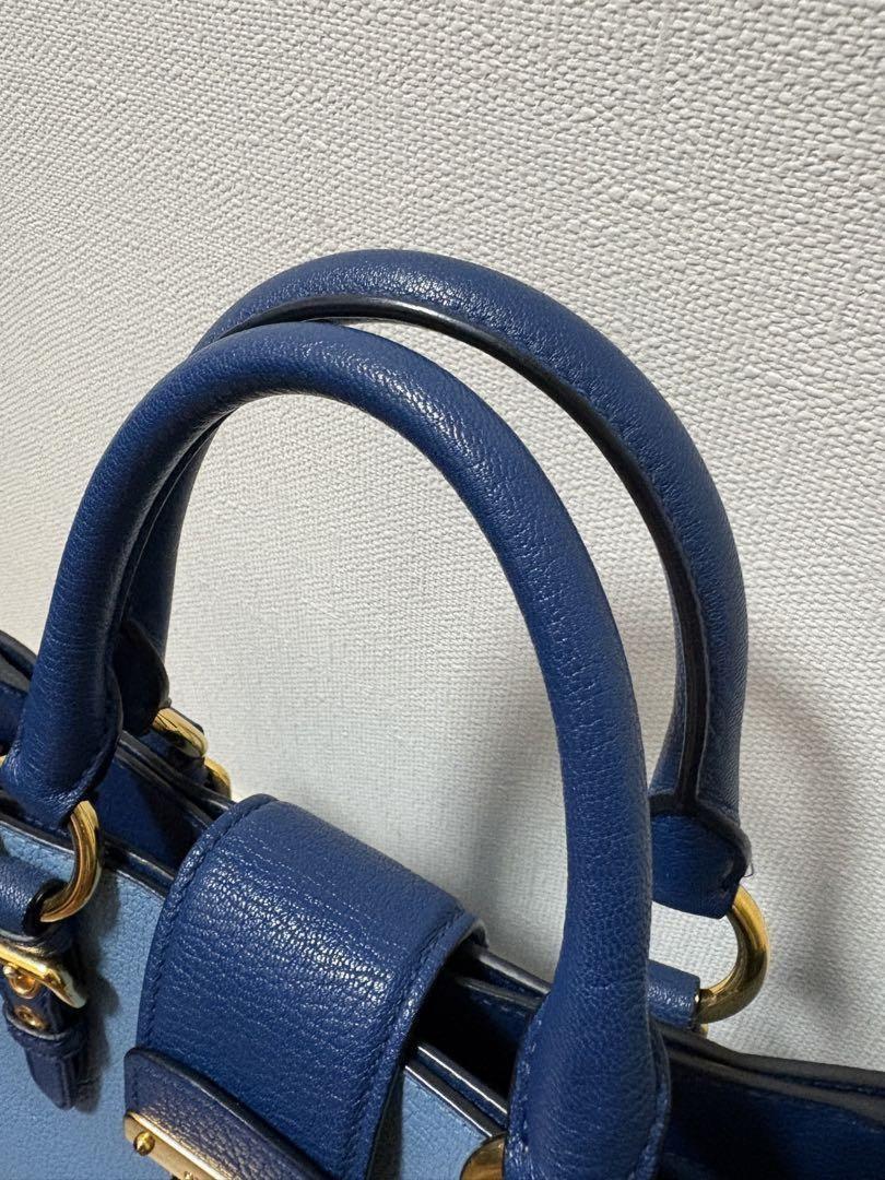 MIU MIU Hand Bag Tote Purse Logo Blue Light Blue Authentic
