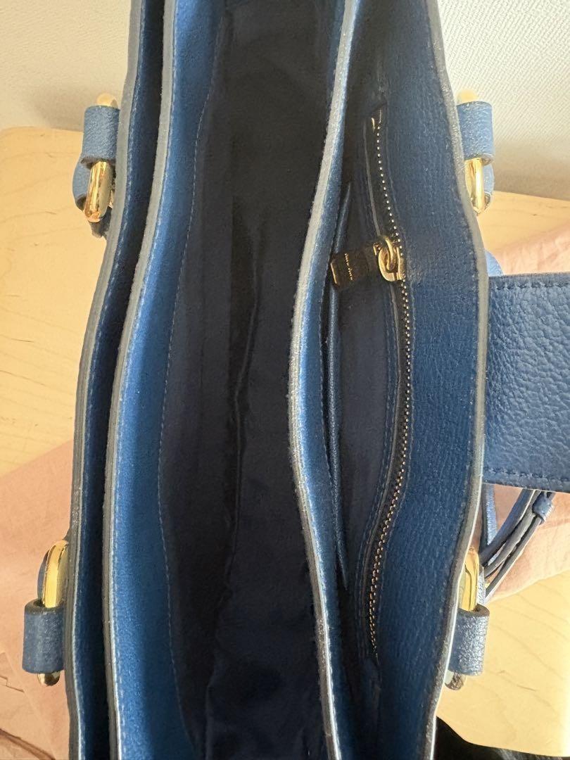 MIU MIU Hand Bag Tote Purse Logo Blue Light Blue Authentic
