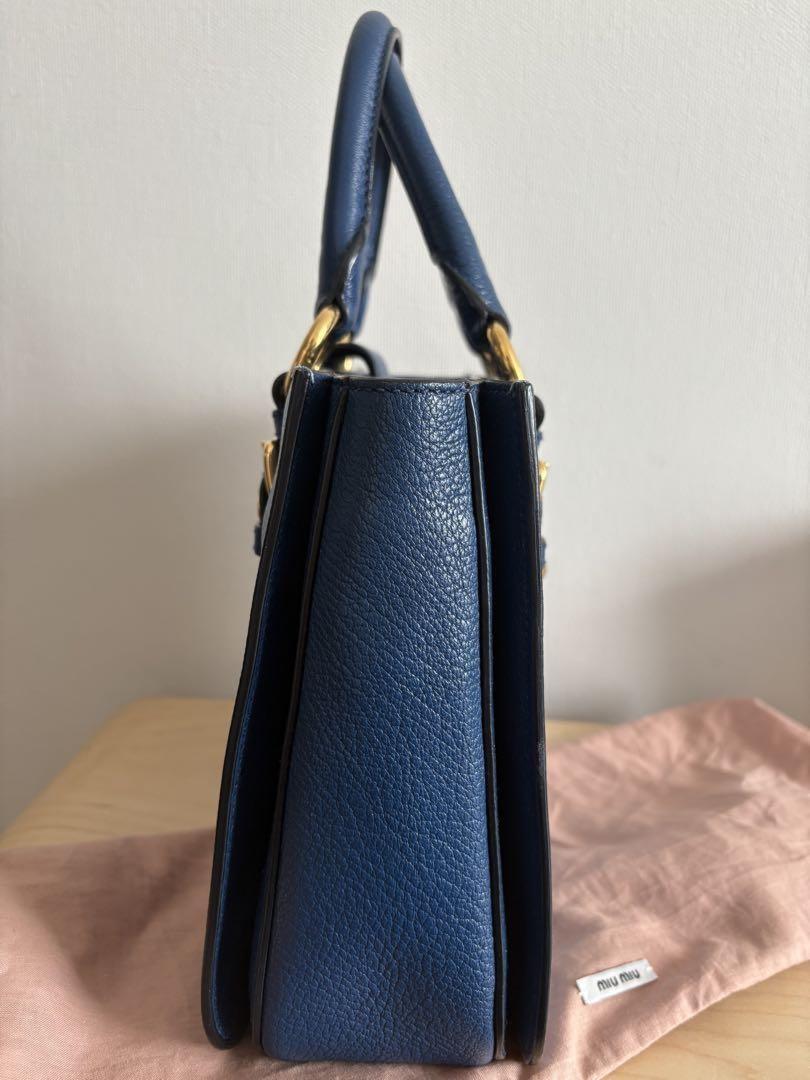 MIU MIU Hand Bag Tote Purse Logo Blue Light Blue Authentic