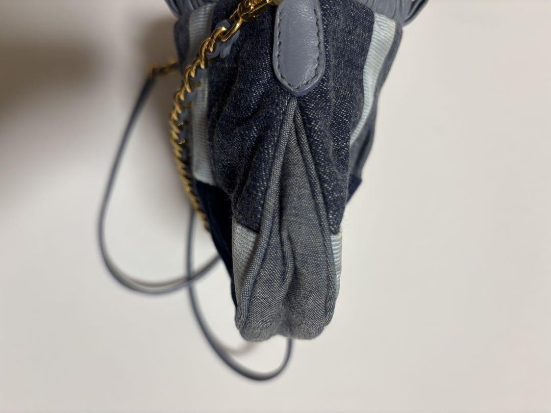 MIU MIU Shoulder Bag Purse Logo Denim Leather Navy Authentic