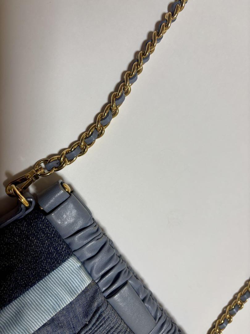 MIU MIU Shoulder Bag Purse Logo Denim Leather Navy Authentic