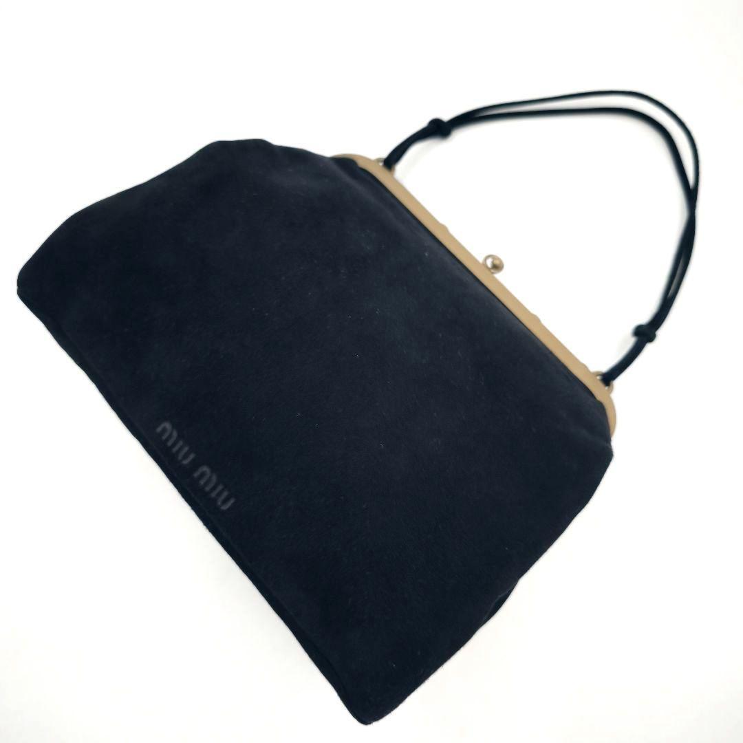 MIU MIU Hand Bag Tote Purse Logo Suede Black Authentic