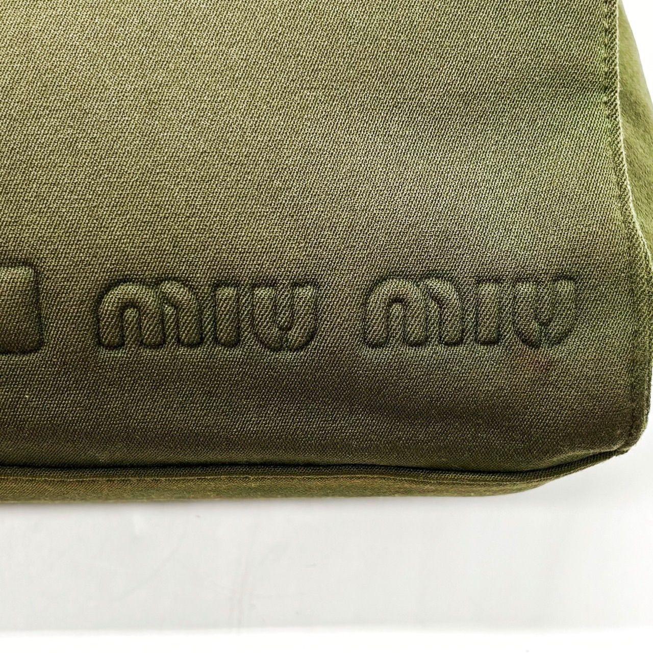 MIU MIU Hand Bag Tote Purse Logo Nylon Khaki Black Authentic