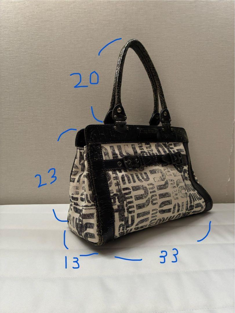 MIU MIU Hand Bag Tote Purse Logo Leather Canvas Authentic