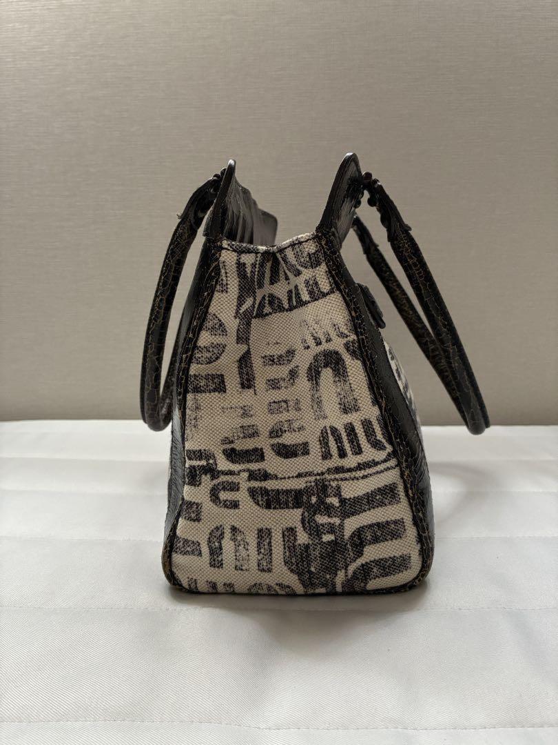 MIU MIU Hand Bag Tote Purse Logo Leather Canvas Authentic