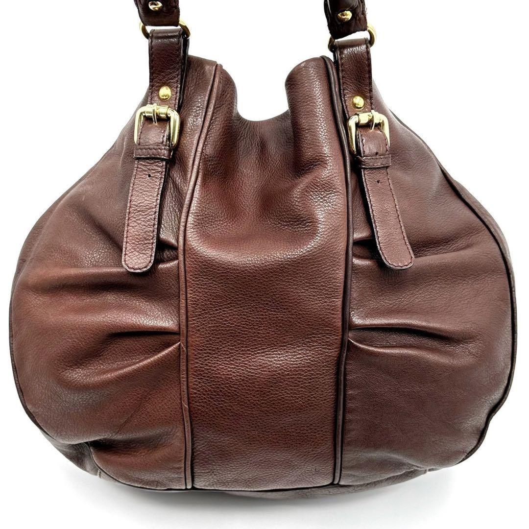 MIU MIU Hand Bag Tote Purse Logo Leather Brown Authentic