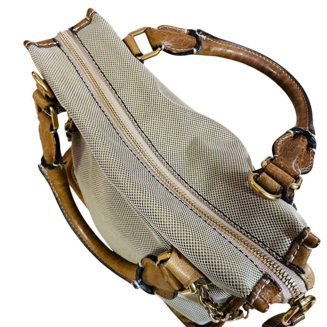 Chloe Hand Bag Tote Purse Canvas Leather Beige Brown Authentic
