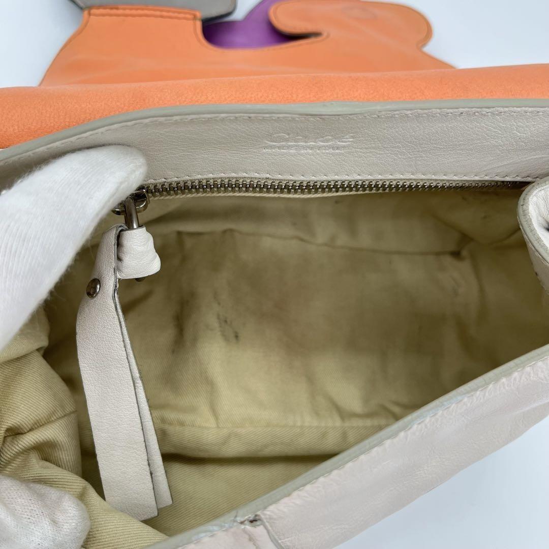 Chloe Clutch Bag Second Bag Hand Bag Leather Off White Orange Red Authentic