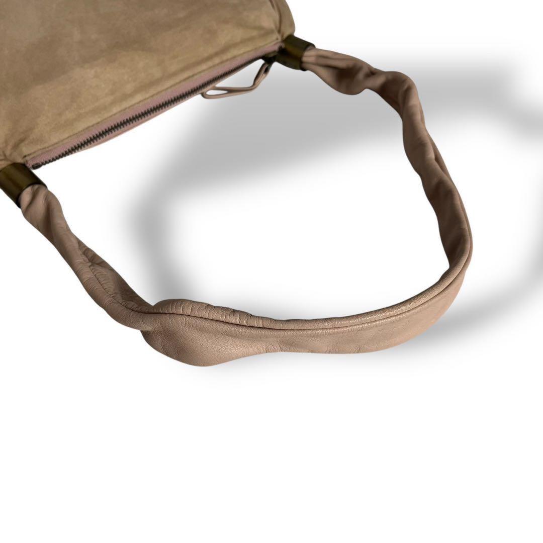 Chloe Shoulder Bag Purse Logo Suede Beige Authentic