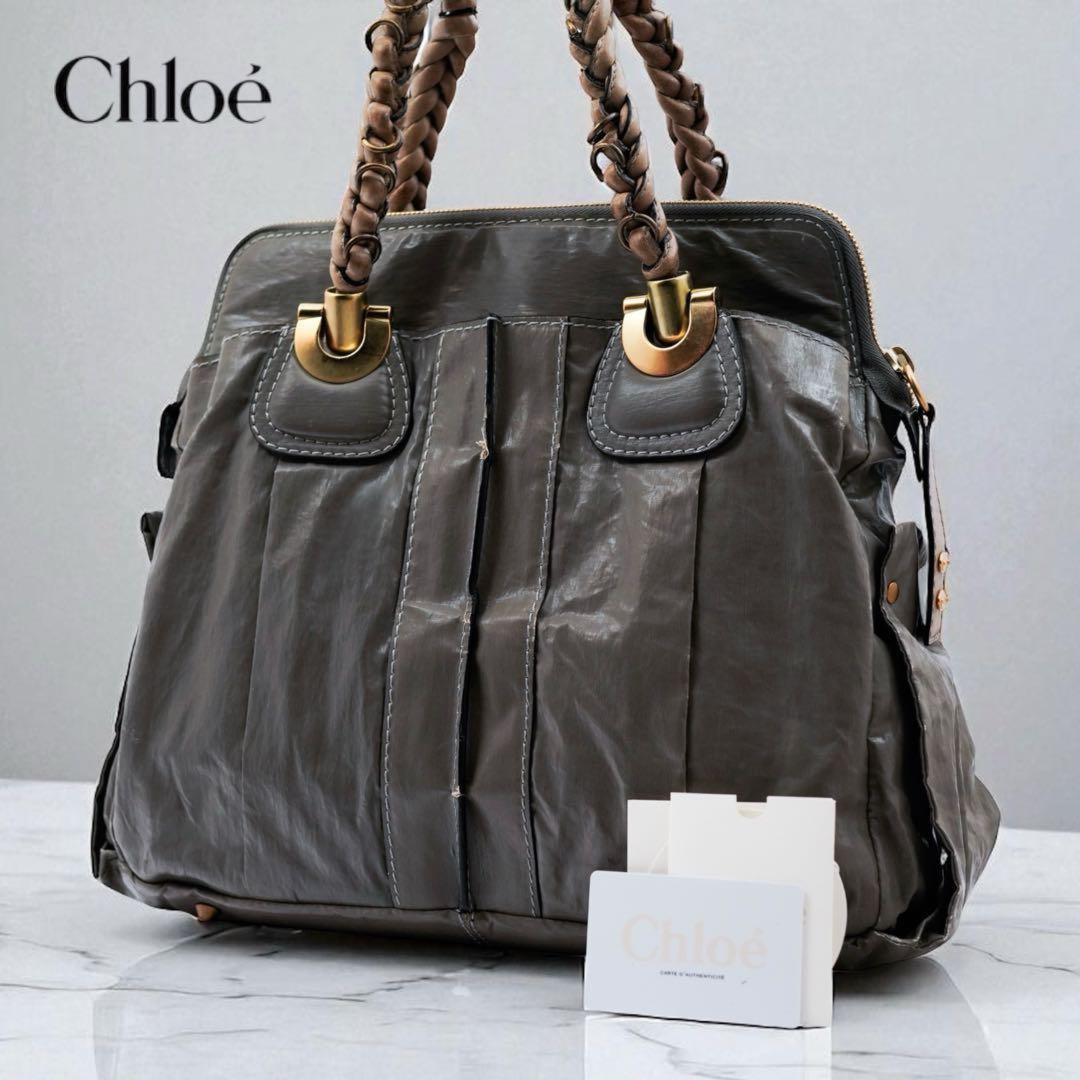 Chloe Hand Bag Tote Purse Leather Gray Authentic