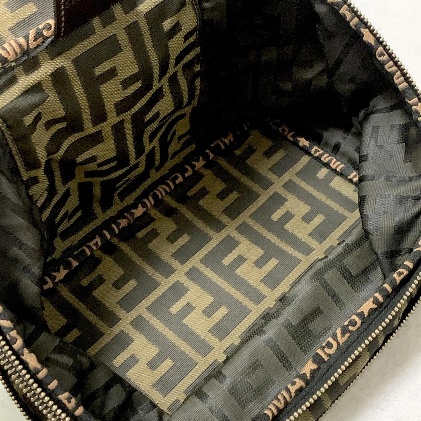 FENDI Vanity Bag Handbag Pouch FF Zucca Purse Canvas Brown Authentic Used Unisex