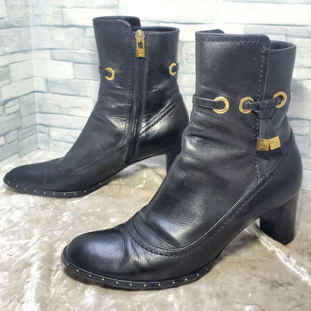 Louis Vuitton Short Boots Shoes EU 36.5 US 6.5 Leather Black Authentic