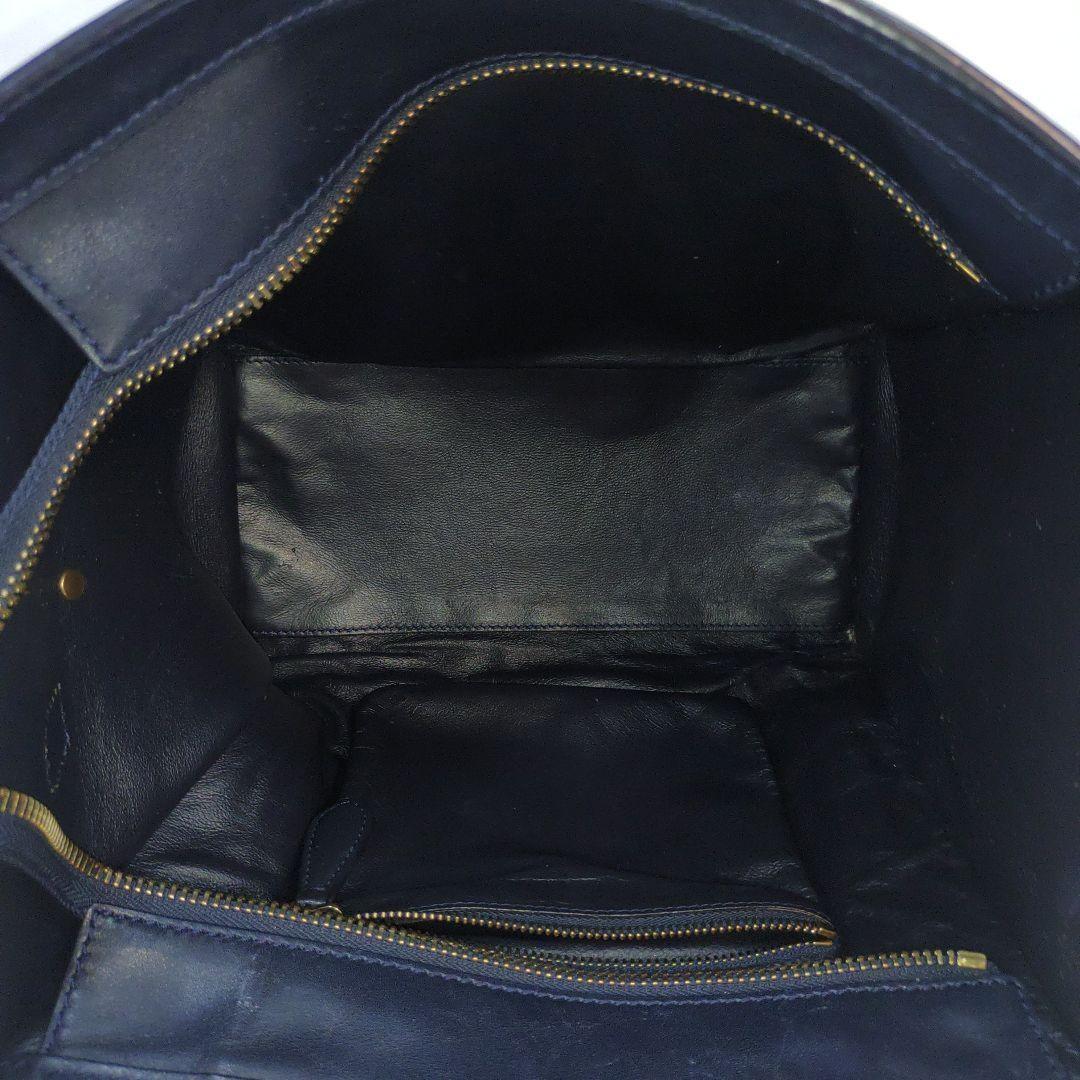 CELINE Hand Bag Tote Purse Leather Canvas Navy Brown Orange Authentic