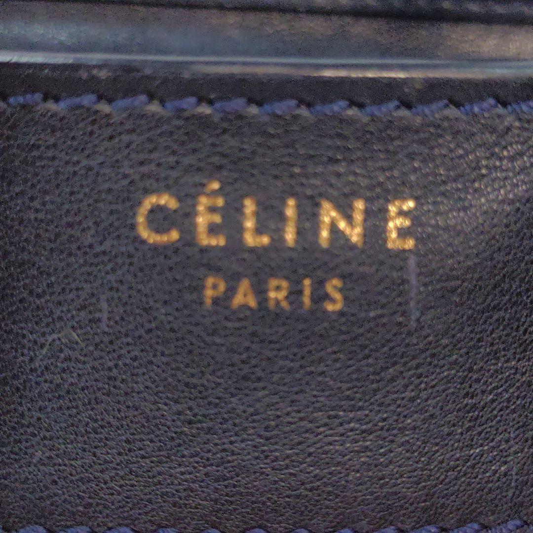 CELINE Hand Bag Tote Purse Leather Canvas Navy Brown Orange Authentic