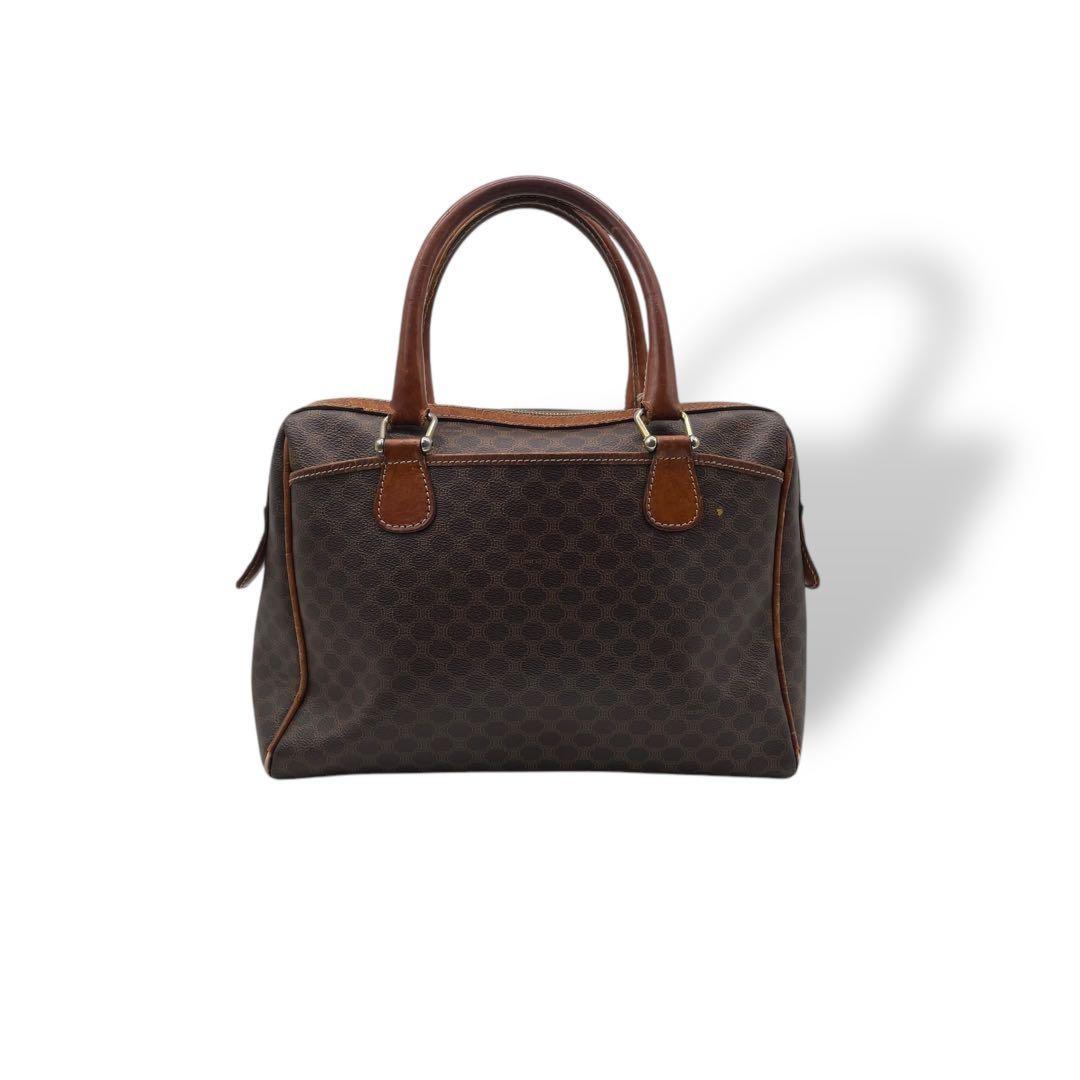 CELINE Mini Boston Hand Bag Tote Purse 2way Macadam PVC Leather Brown Authentic