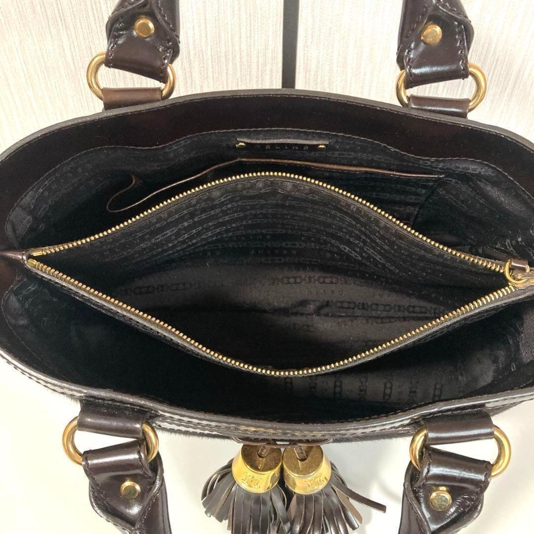 CELINE Hand Bag Tote Purse Leather Dark Brown Authentic